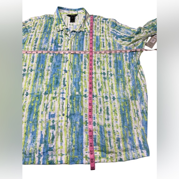 Ali Miles Plus 2X Crinkle Woven Abstract Stripe Button-Up Shirt & Tank Set - Picture 8 of 12